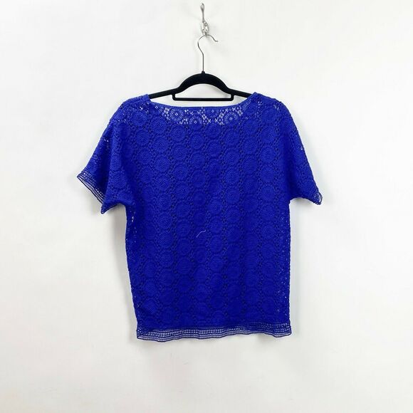 Chico's 1 Medium Womens Cobalt Blue Eyelet Top - Picture 4 of 5